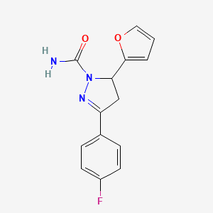 molecular formula C14H12FN3O2 B12873741 3-(4-Fluorophenyl)-5-(furan-2-YL)-4,5-dihydro-1H-pyrazole-1-carboxamide CAS No. 885269-89-6