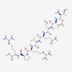 molecular formula C38H69N15O13 B128738 (2S)-2-[[(2S)-1-[(2S)-2-[[(2S)-2-[[(2S)-5-Amino-2-[[(2S)-2-[[(2S,3R)-2-[[(2S,3R)-2-amino-3-hydroxybutanoyl]amino]-3-hydroxybutanoyl]amino]-3-hydroxypropanoyl]amino]-5-oxopentanoyl]amino]-3-methylbutanoyl]amino]-5-(diaminomethylideneamino)pentanoyl]pyrrolidine-2-carbonyl]amino]-5-(diaminomethylideneamino)pentanoic acid CAS No. 144207-60-3