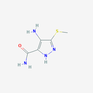 molecular formula C5H8N4OS B12873802 4-Amino-5-(methylthio)-1H-pyrazole-3-carboxamide 