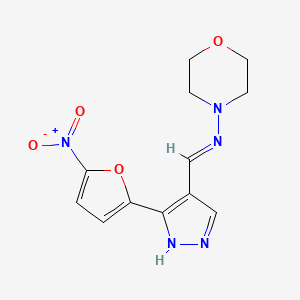 molecular formula C12H13N5O4 B12873885 N-((3-(5-Nitrofuran-2-yl)-1H-pyrazol-4-yl)methylene)morpholin-4-amine 
