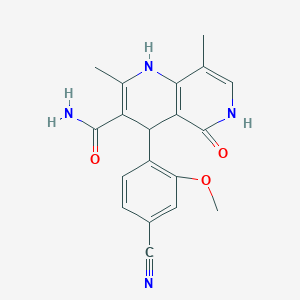molecular formula C19H18N4O3 B12874883 4-(4-Cyano-2-methoxyphenyl)-2,8-dimethyl-5-oxo-1,4,5,6-tetrahydro-1,6-naphthyridine-3-carboxamide 