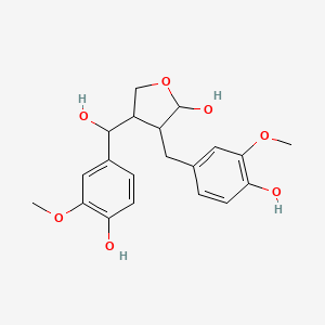molecular formula C20H24O7 B12875072 3-Furanmethanol, tetrahydro-5-hydroxy-alpha-(4-hydroxy-3-methoxyphenyl)-4-((4-hydroxy-3-methoxyphenyl)methyl)- CAS No. 82039-13-2