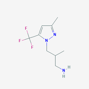 molecular formula C9H14F3N3 B1287512 2-methyl-3-[3-methyl-5-(trifluoromethyl)-1H-pyrazol-1-yl]propan-1-amine CAS No. 1006348-75-9