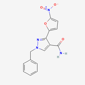 molecular formula C15H12N4O4 B12875485 1-Benzyl-3-(5-nitrofuran-2-yl)-1H-pyrazole-4-carboxamide CAS No. 61651-04-5