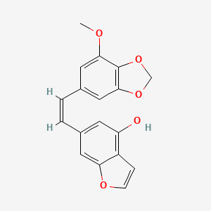 molecular formula C18H14O5 B12876500 (Z)-6-(2-(7-Methoxybenzo[d][1,3]dioxol-5-yl)vinyl)benzofuran-4-ol 