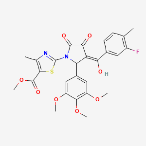 molecular formula C27H25FN2O8S B12877878 Methyl 2-(3-(3-fluoro-4-methylbenzoyl)-4-hydroxy-5-oxo-2-(3,4,5-trimethoxyphenyl)-2,5-dihydro-1H-pyrrol-1-yl)-4-methylthiazole-5-carboxylate CAS No. 617697-94-6