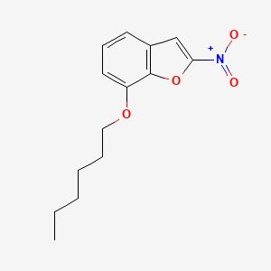 molecular formula C14H17NO4 B12878089 7-(Hexyloxy)-2-nitro-1-benzofuran CAS No. 56897-28-0
