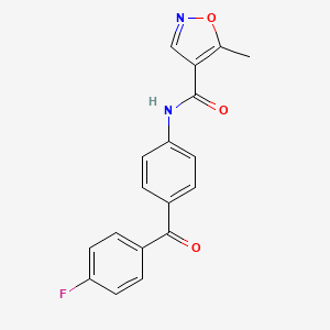 molecular formula C18H13FN2O3 B12878341 N-[4-(4-Fluorobenzoyl)phenyl]-5-methyl-1,2-oxazole-4-carboxamide CAS No. 73076-35-4