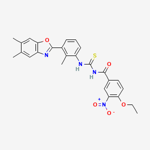 molecular formula C26H24N4O5S B12878470 N-{[3-(5,6-dimethyl-1,3-benzoxazol-2-yl)-2-methylphenyl]carbamothioyl}-4-ethoxy-3-nitrobenzamide CAS No. 590397-27-6