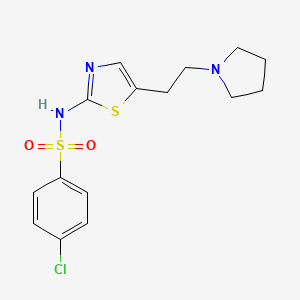 molecular formula C15H18ClN3O2S2 B12878565 Benzenesulfonamide, 4-chloro-N-(5-(2-(1-pyrrolidinyl)ethyl)-2-thiazolyl)- CAS No. 71933-37-4