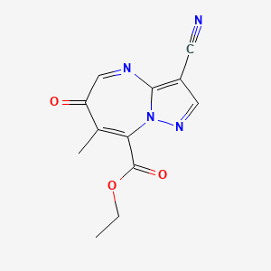 molecular formula C12H10N4O3 B12878606 Ethyl 3-cyano-7-methyl-6-oxo-6H-pyrazolo(1,5-a)(1,3)diazepine-8-carboxylate CAS No. 77936-97-1