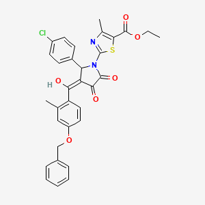 molecular formula C32H27ClN2O6S B12878960 Ethyl 2-(3-(4-(benzyloxy)-2-methylbenzoyl)-2-(4-chlorophenyl)-4-hydroxy-5-oxo-2,5-dihydro-1H-pyrrol-1-yl)-4-methylthiazole-5-carboxylate CAS No. 488102-99-4