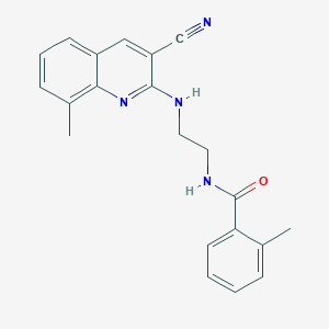 molecular formula C21H20N4O B12879111 N-(2-((3-Cyano-8-methylquinolin-2-yl)amino)ethyl)-2-methylbenzamide CAS No. 606105-10-6