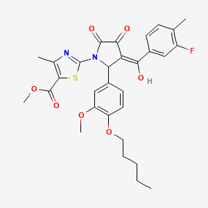 molecular formula C30H31FN2O7S B12879666 Methyl 2-(3-(3-fluoro-4-methylbenzoyl)-4-hydroxy-2-(3-methoxy-4-(pentyloxy)phenyl)-5-oxo-2,5-dihydro-1H-pyrrol-1-yl)-4-methylthiazole-5-carboxylate CAS No. 617698-33-6