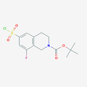 molecular formula C14H17ClFNO4S B12879846 tert-Butyl 6-(chlorosulfonyl)-8-fluoro-3,4-dihydroisoquinoline-2(1H)-carboxylate 
