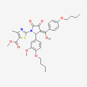 molecular formula C32H36N2O8S B12880159 Methyl 2-(2-(4-butoxy-3-methoxyphenyl)-3-(4-butoxybenzoyl)-4-hydroxy-5-oxo-2,5-dihydro-1H-pyrrol-1-yl)-4-methylthiazole-5-carboxylate CAS No. 618073-37-3