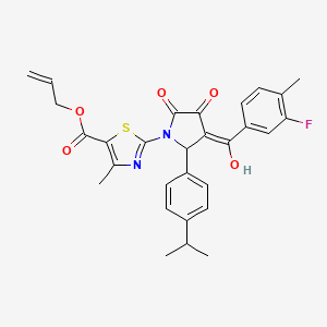 molecular formula C29H27FN2O5S B12881356 Allyl 2-(3-(3-fluoro-4-methylbenzoyl)-4-hydroxy-2-(4-isopropylphenyl)-5-oxo-2,5-dihydro-1H-pyrrol-1-yl)-4-methylthiazole-5-carboxylate CAS No. 618071-82-2