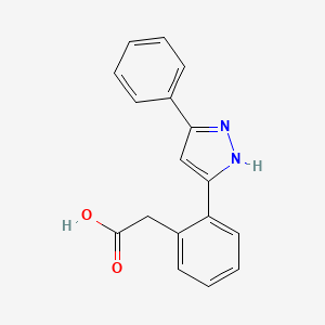 molecular formula C17H14N2O2 B12881562 Benzeneacetic acid, 2-(5-phenyl-1H-pyrazol-3-yl)- CAS No. 104907-27-9