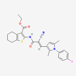 molecular formula C27H26IN3O3S B12881687 Ethyl 2-(2-cyano-3-(1-(4-iodophenyl)-2,5-dimethyl-1H-pyrrol-3-yl)acrylamido)-4,5,6,7-tetrahydrobenzo[b]thiophene-3-carboxylate 