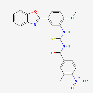 molecular formula C23H18N4O5S B12881840 N-{[5-(1,3-benzoxazol-2-yl)-2-methoxyphenyl]carbamothioyl}-3-methyl-4-nitrobenzamide CAS No. 590394-71-1