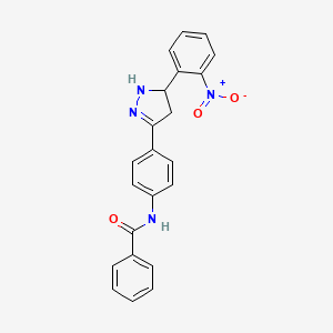 molecular formula C22H18N4O3 B12881866 N-(4-(5-(2-Nitrophenyl)-4,5-dihydro-1H-pyrazol-3-yl)phenyl)benzamide CAS No. 648430-65-3