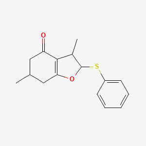 molecular formula C16H18O2S B12882005 3,6-Dimethyl-2-(phenylsulfanyl)-3,5,6,7-tetrahydro-1-benzofuran-4(2H)-one CAS No. 67808-96-2