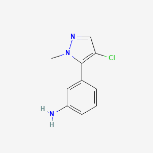 molecular formula C10H10ClN3 B12882146 Benzenamine, 3-(4-chloro-1-methyl-1H-pyrazol-5-yl)- CAS No. 573712-02-4