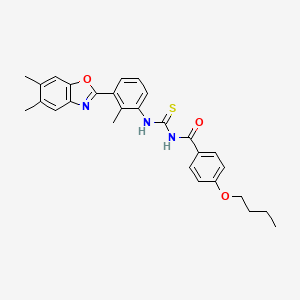 molecular formula C28H29N3O3S B12882172 4-butoxy-N-{[3-(5,6-dimethyl-1,3-benzoxazol-2-yl)-2-methylphenyl]carbamothioyl}benzamide CAS No. 590397-26-5
