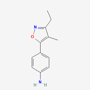 molecular formula C12H14N2O B12882256 Benzenamine, 4-(3-ethyl-4-methyl-5-isoxazolyl)- CAS No. 174152-43-3