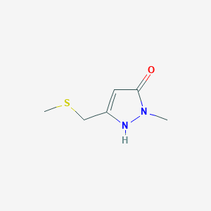 molecular formula C6H10N2OS B12882777 1-methyl-3-((methylthio)methyl)-1H-pyrazol-5-ol 