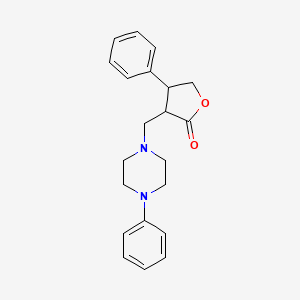 molecular formula C21H24N2O2 B12883412 Dihydro-4-phenyl-3-((4-phenyl-1-piperazinyl)methyl)-2(3H)-furanone CAS No. 99518-89-5