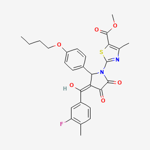 molecular formula C28H27FN2O6S B12883773 Methyl 2-(2-(4-butoxyphenyl)-3-(3-fluoro-4-methylbenzoyl)-4-hydroxy-5-oxo-2,5-dihydro-1H-pyrrol-1-yl)-4-methylthiazole-5-carboxylate CAS No. 618072-64-3