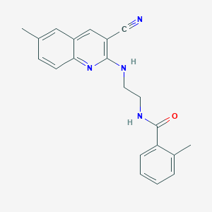 molecular formula C21H20N4O B12884095 N-(2-((3-Cyano-6-methylquinolin-2-yl)amino)ethyl)-2-methylbenzamide CAS No. 606105-44-6