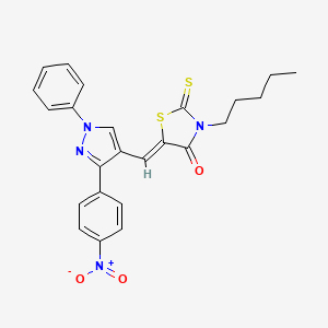 molecular formula C24H22N4O3S2 B12884173 5-((3-(4-Nitrophenyl)-1-phenyl-1H-pyrazol-4-yl)methylene)-3-pentyl-2-thioxothiazolidin-4-one CAS No. 307953-13-5