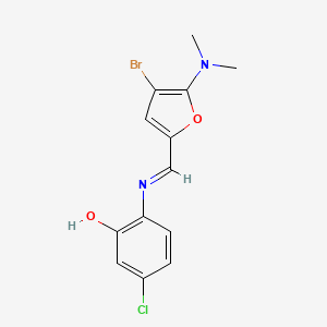 molecular formula C13H12BrClN2O2 B12884261 2-(((4-Bromo-5-(dimethylamino)furan-2-yl)methylene)amino)-5-chlorophenol 