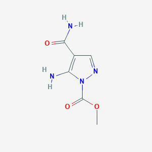 molecular formula C6H8N4O3 B12884378 methyl 5-amino-4-carbamoyl-1H-pyrazole-1-carboxylate 