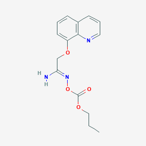 molecular formula C15H17N3O4 B12884386 N-((Propoxycarbonyl)oxy)-2-(quinolin-8-yloxy)acetimidamide 