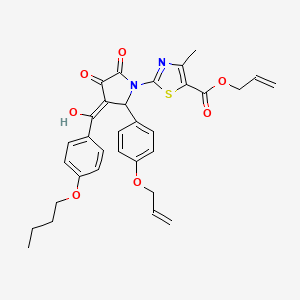 molecular formula C32H32N2O7S B12884867 Allyl 2-[2-[4-(allyloxy)phenyl]-3-(4-butoxybenzoyl)-4-hydroxy-5-oxo-2,5-dihydro-1H-pyrrol-1-YL]-4-methyl-1,3-thiazole-5-carboxylate CAS No. 609795-65-5