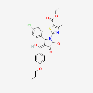 molecular formula C28H27ClN2O6S B12886315 Ethyl 2-(3-(4-butoxybenzoyl)-2-(4-chlorophenyl)-4-hydroxy-5-oxo-2,5-dihydro-1H-pyrrol-1-YL)-4-methyl-1,3-thiazole-5-carboxylate CAS No. 609793-24-0