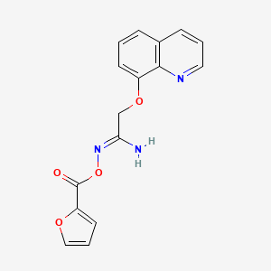 molecular formula C16H13N3O4 B12888699 N-((Furan-2-carbonyl)oxy)-2-(quinolin-8-yloxy)acetimidamide 