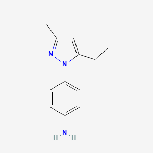 molecular formula C12H15N3 B12889109 4-(5-Ethyl-3-methyl-1H-pyrazol-1-yl)aniline CAS No. 303009-19-0