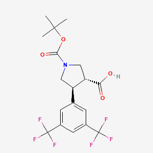 molecular formula C18H19F6NO4 B12889221 (3R,4S)-rel-4-(3,5-Bis(trifluoromethyl)phenyl)-1-(tert-butoxycarbonyl)pyrrolidine-3-carboxylic acid 