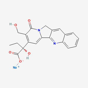 molecular formula C20H17N2NaO5 B12890830 Sodium (R)-2-hydroxy-2-(8-(hydroxymethyl)-9-oxo-9,11-dihydroindolizino[1,2-b]quinolin-7-yl)butanoate 