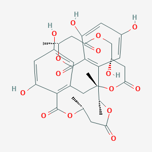 molecular formula C32H38O15 B128921 (4R,8R,18R,23S,27R)-12,14,23,31,33-Pentahydroxy-4,8,18,27-tetramethyl-3,7,17,21,26-pentaoxatricyclo[27.4.0.010,15]tritriaconta-1(29),10(15),11,13,30,32-hexaene-2,6,16,20,25-pentone CAS No. 141731-75-1