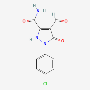 molecular formula C11H8ClN3O3 B12893467 1-(4-chlorophenyl)-4-formyl-5-hydroxy-1H-pyrazole-3-carboxamide CAS No. 61378-76-5