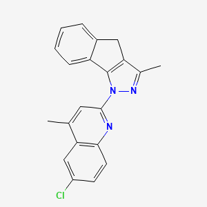 molecular formula C21H16ClN3 B12894013 Indeno(1,2-c)pyrazole, 1,4-dihydro-1-(6-chloro-4-methyl-2-quinolinyl)-3-methyl- CAS No. 130946-69-9