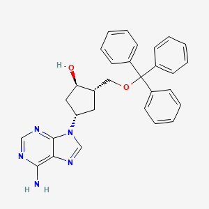 molecular formula C30H29N5O2 B12894184 Rel-(1R,2S,4S)-4-(6-amino-9H-purin-9-yl)-2-((trityloxy)methyl)cyclopentanol 