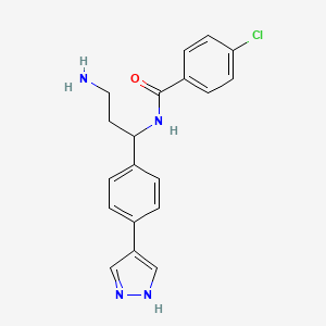 molecular formula C19H19ClN4O B12894440 N-{3-Amino-1-[4-(1H-pyrazol-4-yl)phenyl]propyl}-4-chlorobenzamide CAS No. 917924-78-8