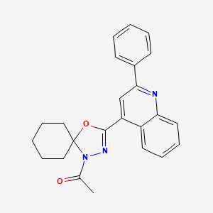 molecular formula C24H23N3O2 B12894615 1-[3-(2-Phenylquinolin-4-yl)-4-oxa-1,2-diazaspiro[4.5]dec-2-en-1-yl]ethan-1-one CAS No. 90074-71-8