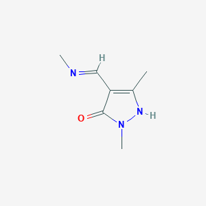 molecular formula C7H11N3O B12894716 1,3-Dimethyl-4-((methylamino)methylene)-1H-pyrazol-5(4H)-one 